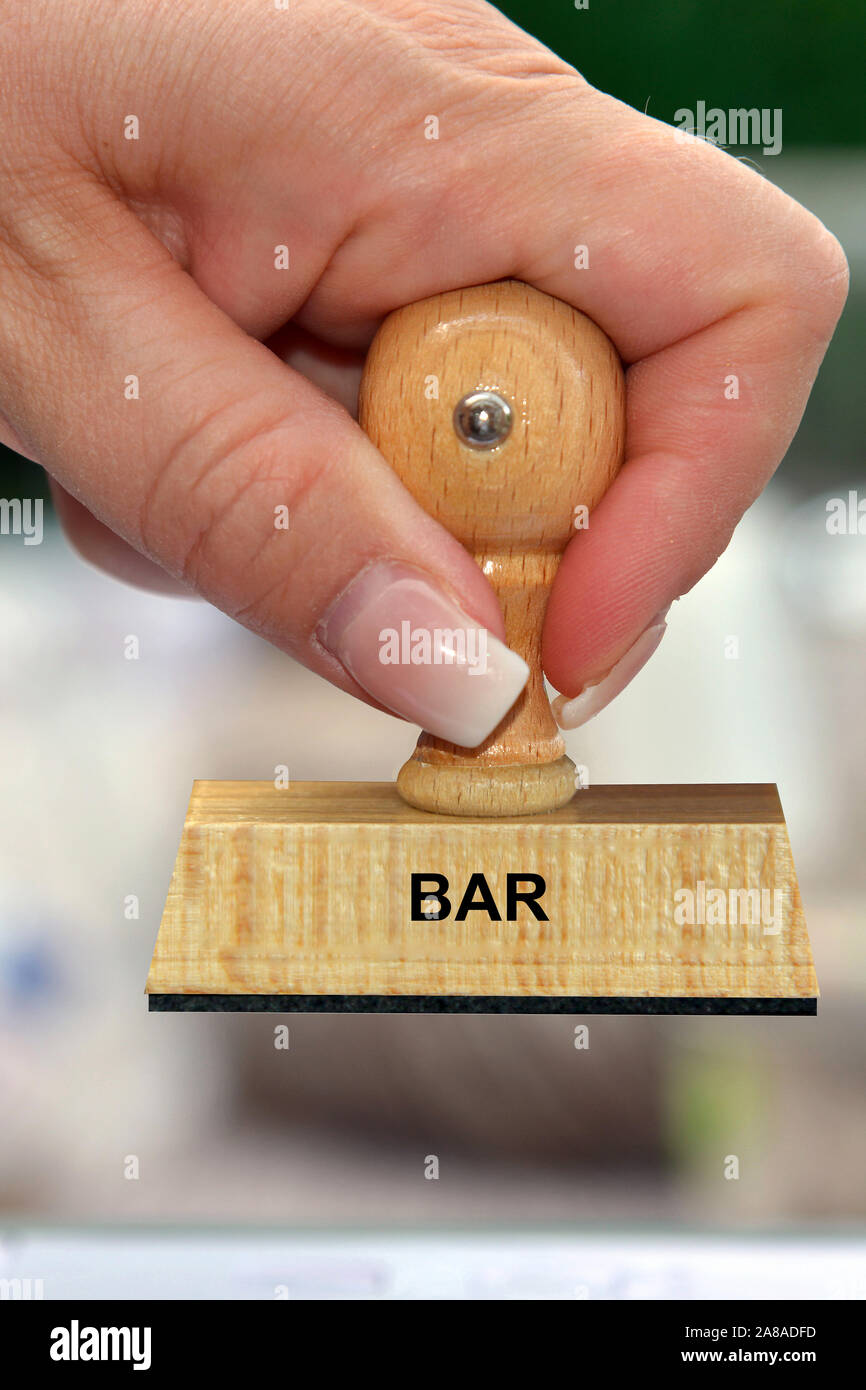 Stempel, Holzstempel, Aufschrift, Bar, Stock Photo