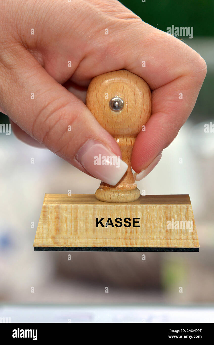 Stempel, Holzstempel, Aufschrift, Kasse, Stock Photo