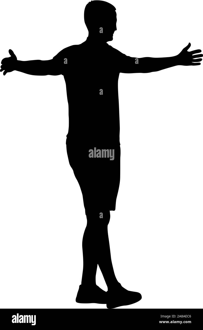 Black silhouettes man with arm raised on a white background Stock ...