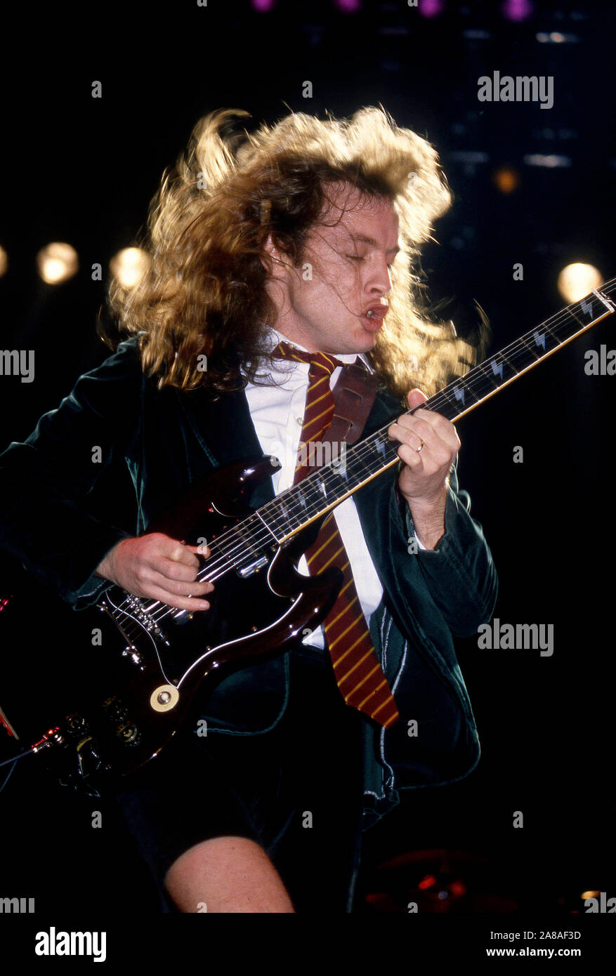 Australian heavy metal band AC/DC onn stage in London 1986 Angus Young Stock Photo Alamy