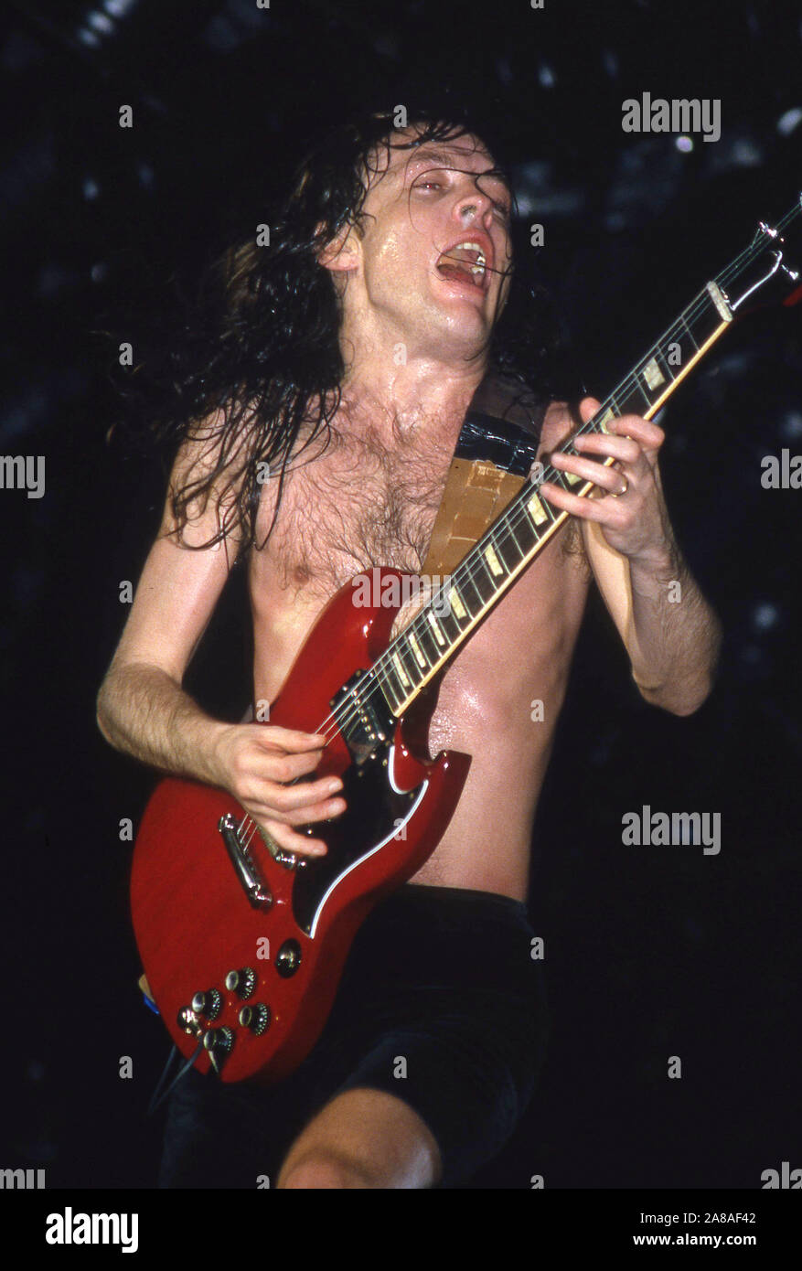 Australian heavy metal band AC/DC onn stage in London 1986: Angus Young  Stock Photo - Alamy