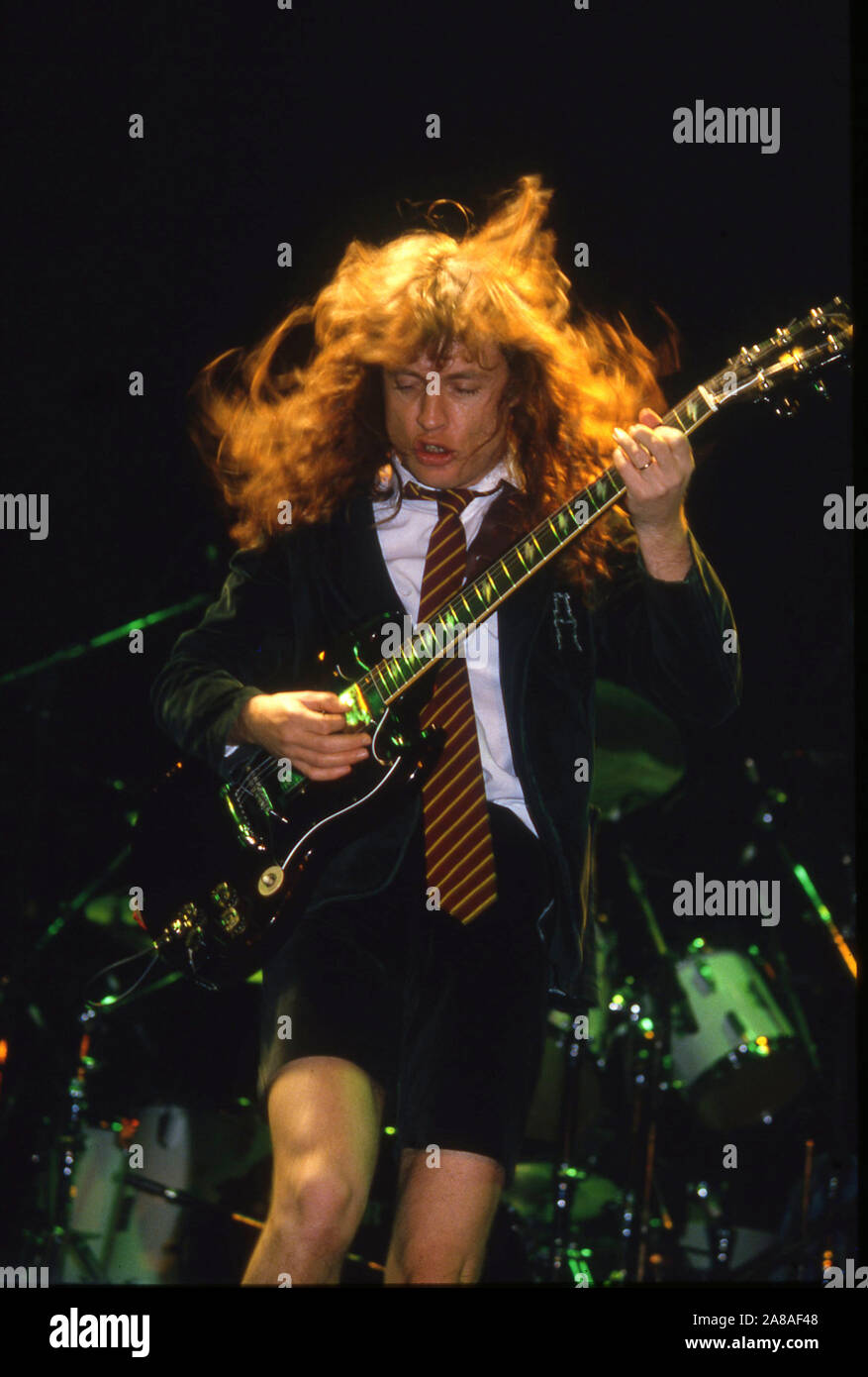 Australian heavy metal band AC/DC onn stage in London 1986 Angus Young