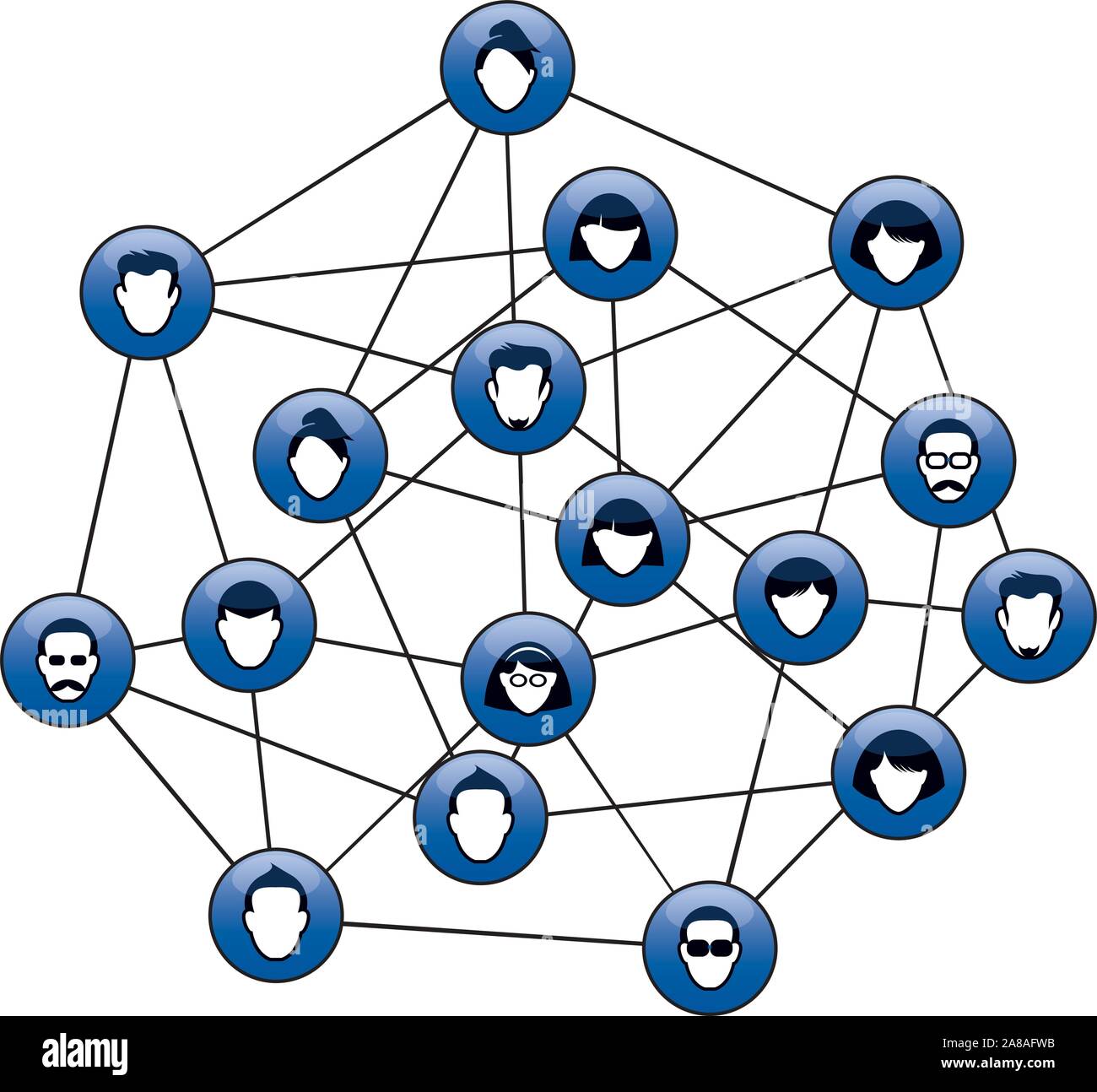 Set of blue buttons for web. Human heads and silhuettes. Interpersonal ralations and communication. Vector outline Illustration and icons. Stock Vector