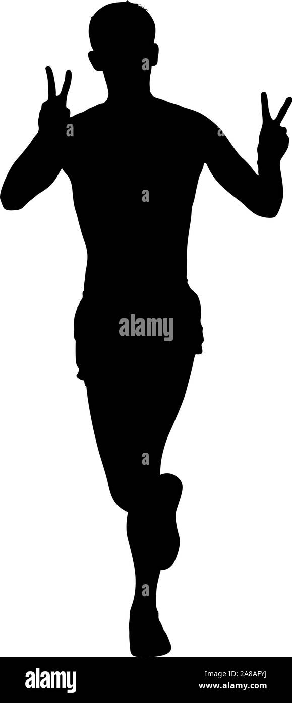 Silhouette of running boy on White Background. Stock Vector