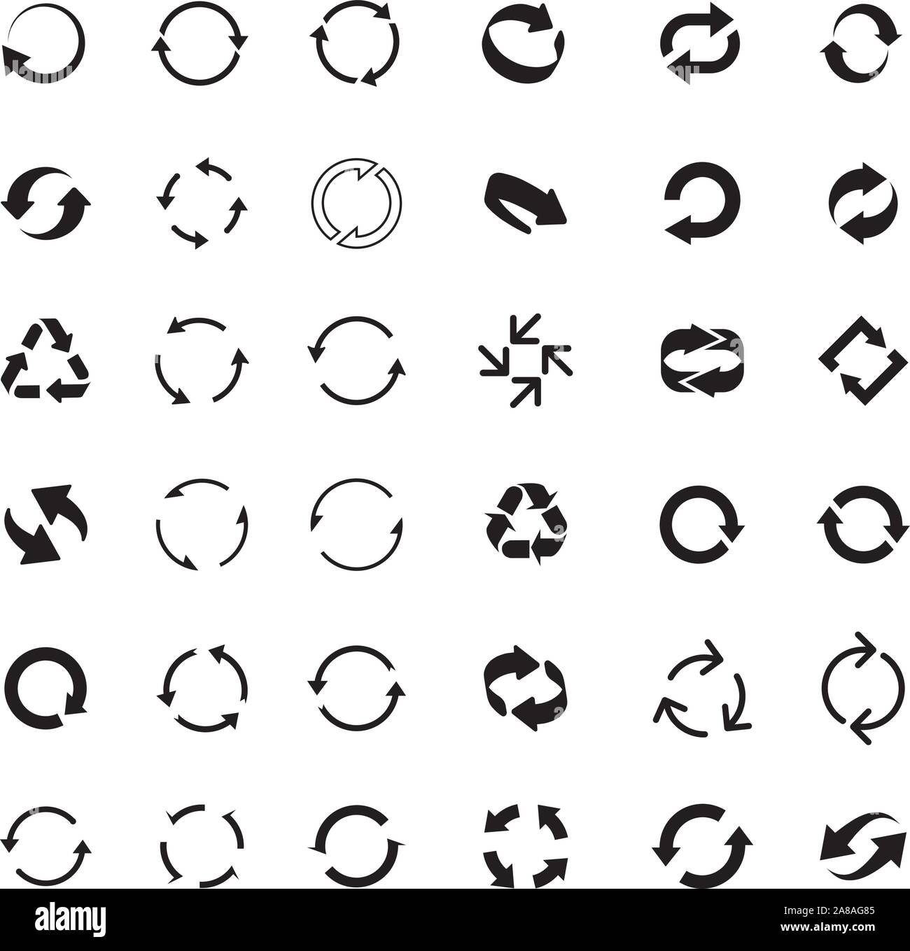 Set of vector arrows for web. Outline Refresh and Reload arrows. Stock Vector