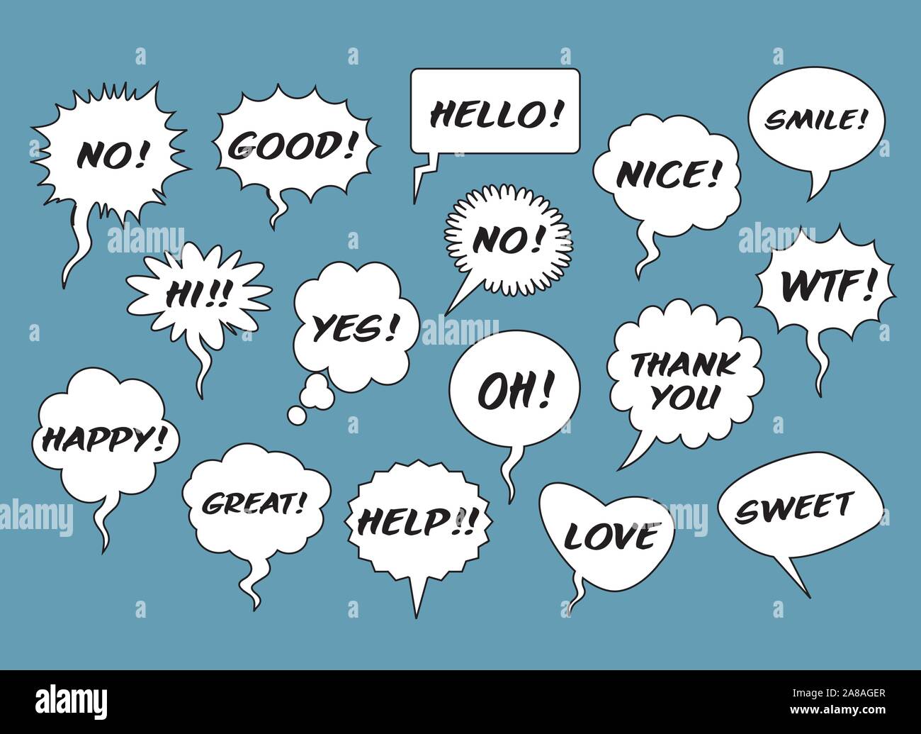 Set of comic speech bubbles with shadow. Vector Illustration and graphic elements. Stock Vector