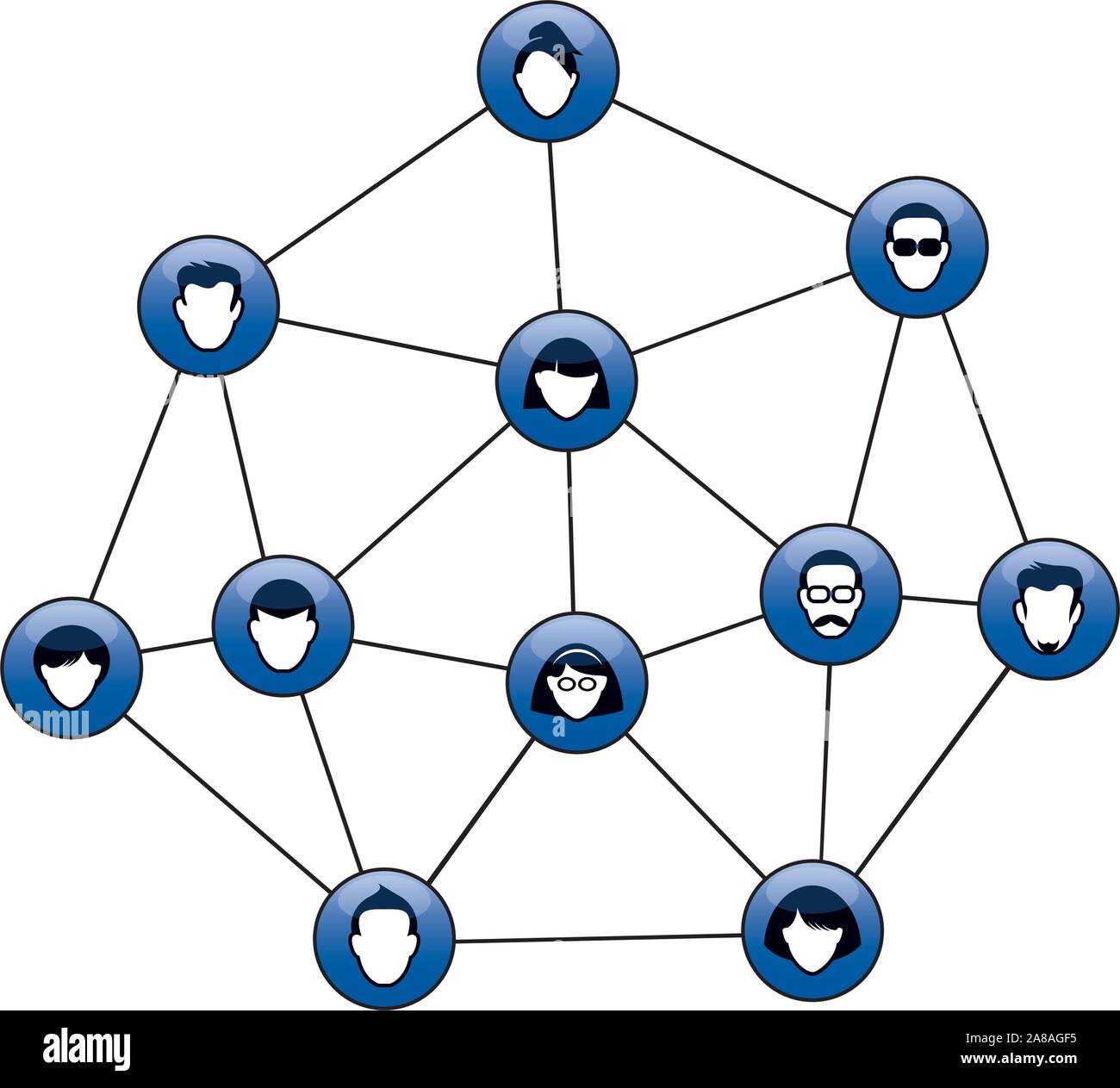 Set of blue buttons for web. Human heads and silhuettes. Interpersonal ralations and communication. Vector outline Illustration and icons. Stock Vector