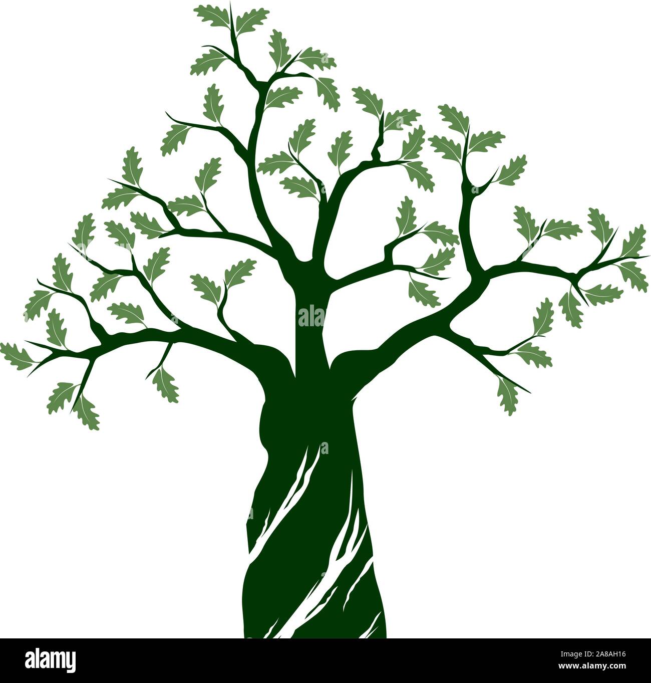 Green Isolated Oak Tree on white background. Vector Illustration and concept. Plant in garden. Stock Vector