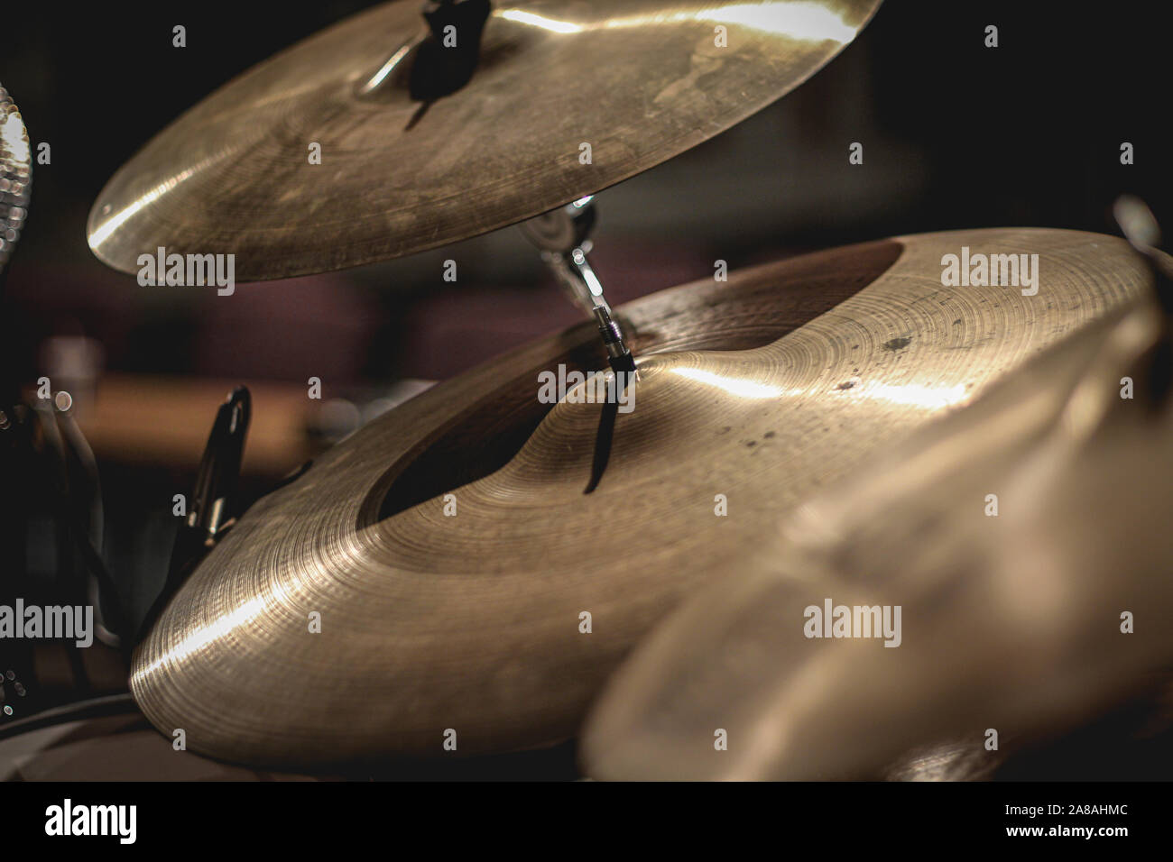Crash and ride cymbals set up as part of a drumset Stock Photo Alamy