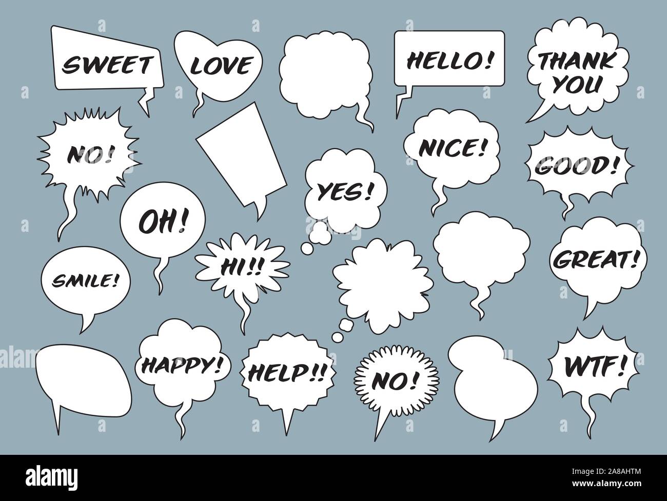 Set of comic speech bubbles with shadow. Vector Illustration and graphic elements. Stock Vector