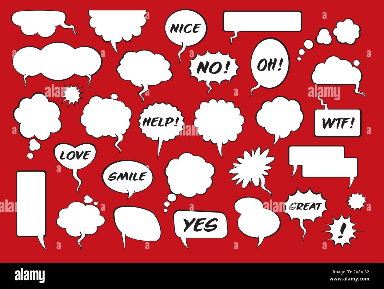Set of comic speech bubbles with shadow on red background. Vector ...