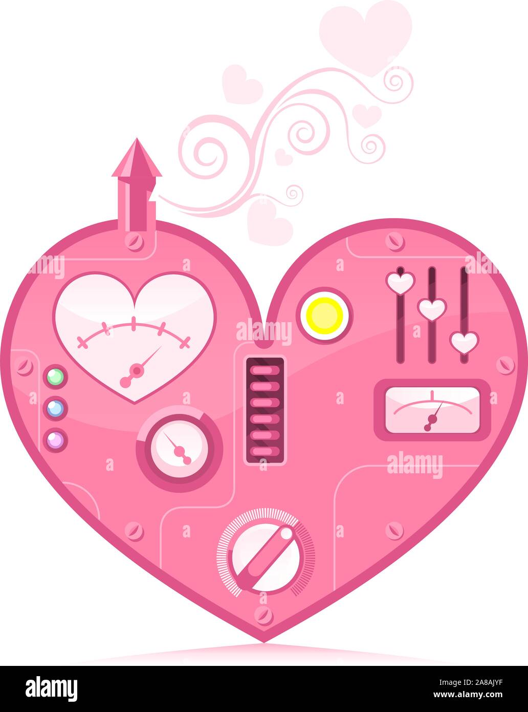 Cute pink Loving heart machine expressing love vector illustration. Stock Vector