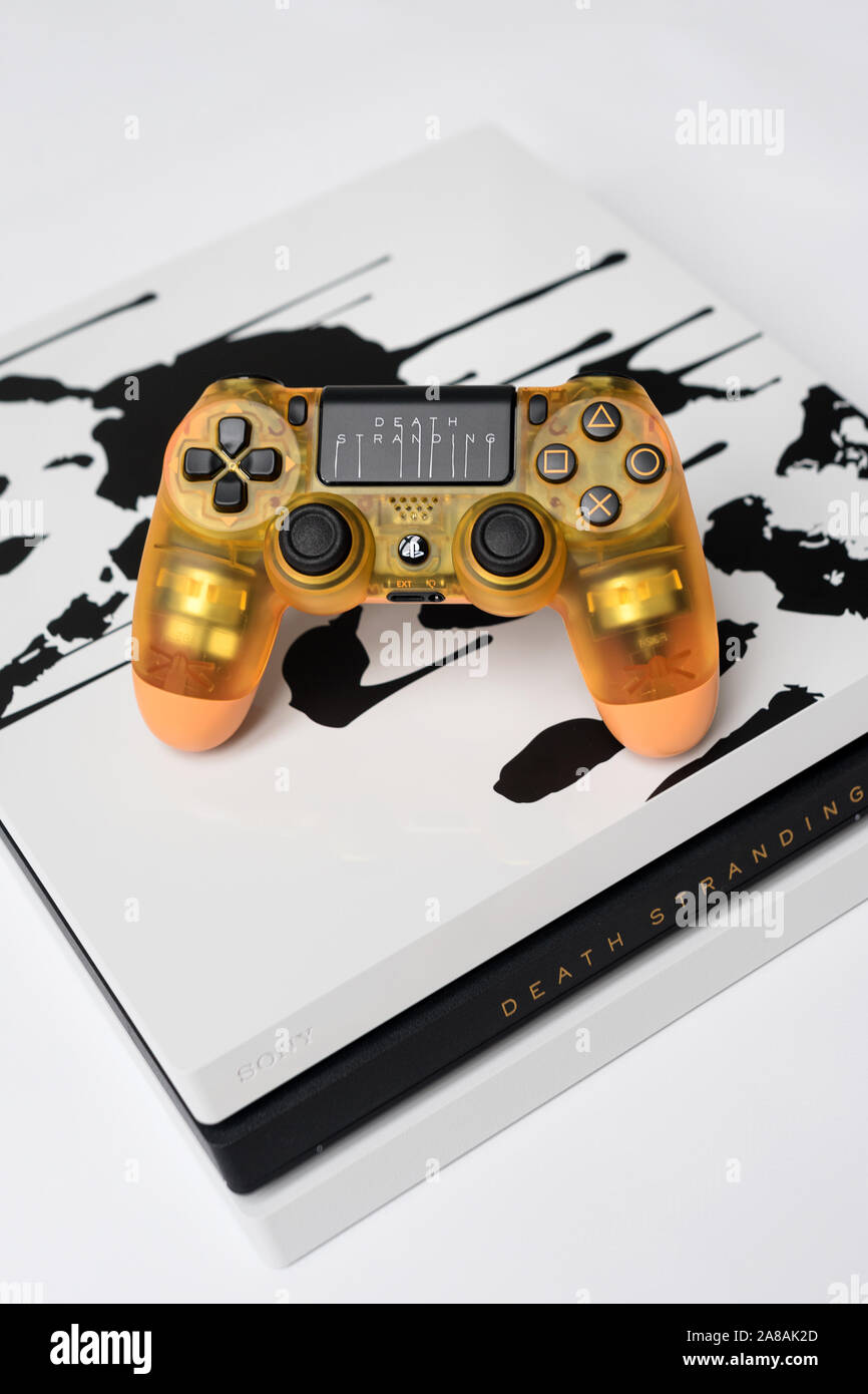 KIEV, UKRAINE - November 07, 2019: Death Stranding Limited Edition PS4 Pro.  Sony PlayStation 4 game console and transparent controller on white Stock  Photo - Alamy