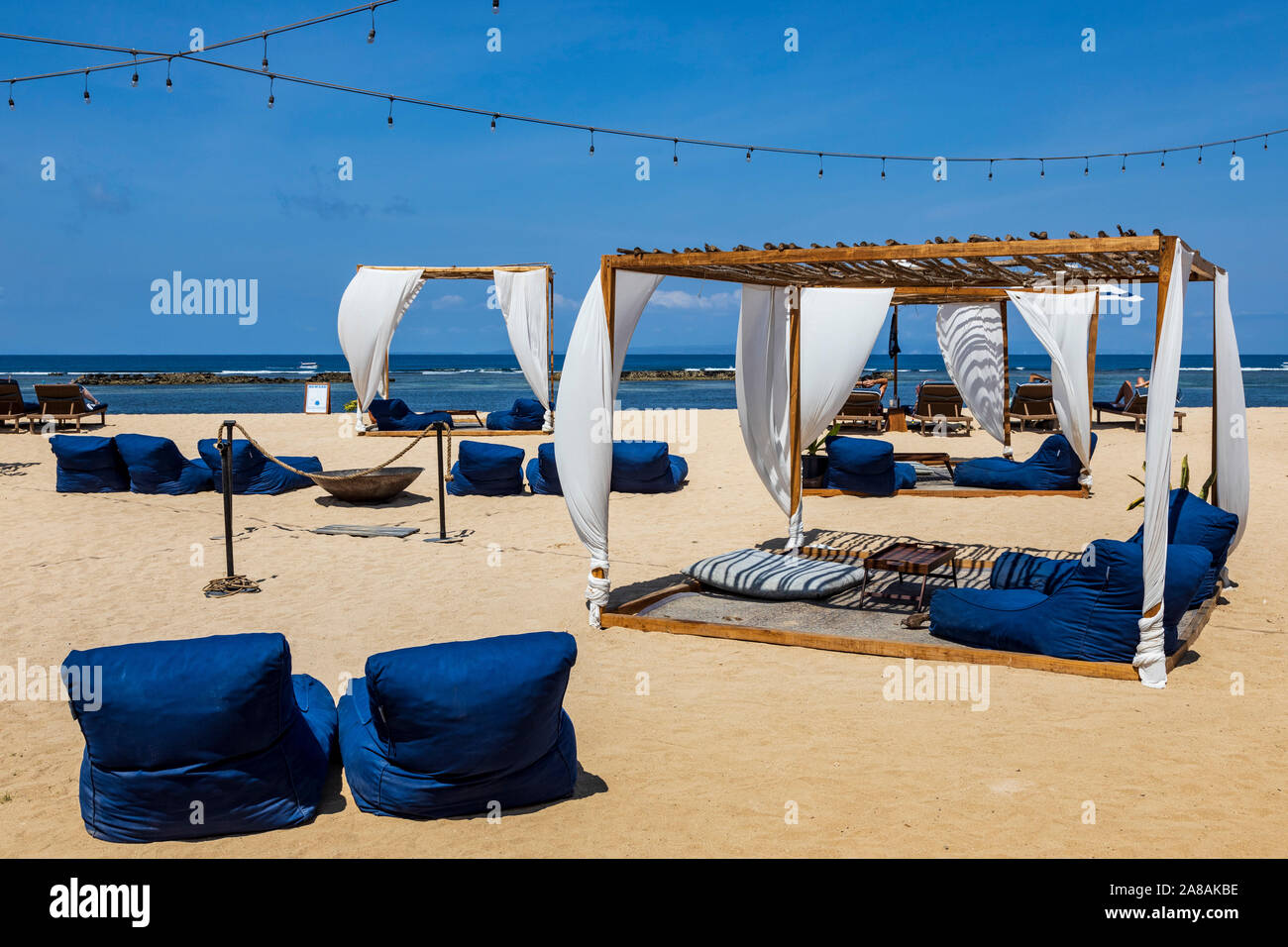 Luxury sun loungers or canopy beach beds on the beach of Nusa Dua, Bali,  Indonesia, Southeast Asia, Asia Stock Photo - Alamy
