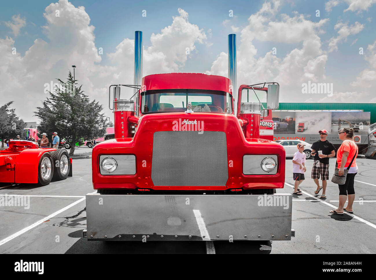 A 1991 Mack RD686 waits to be judged at the 34th annual Shell Rotella SuperRigs truck beauty contest in Joplin, Missouri. Stock Photo