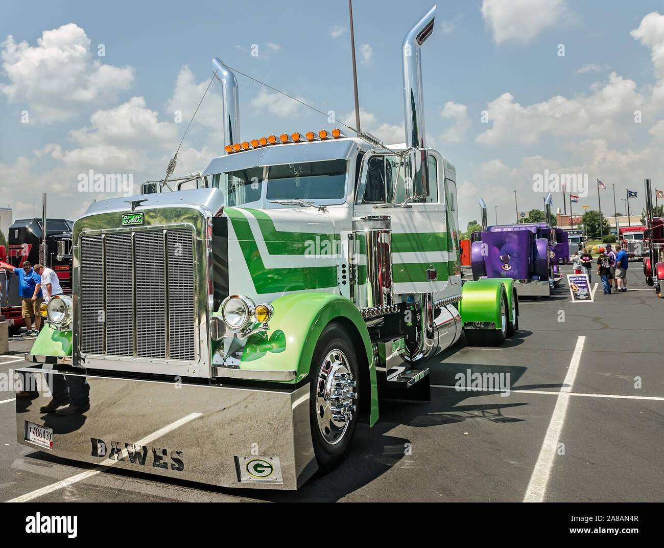 A 1988 Peterbilt 379 waits to be judged at the 34th annual Shell Rotella SuperRigs truck beauty contest, June 11, 2016, in Joplin, Missouri. Stock Photo