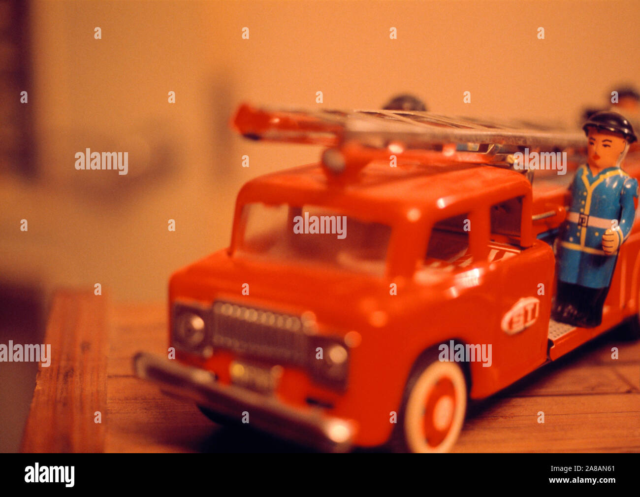 Close-up shot of toy fire truck Stock Photo