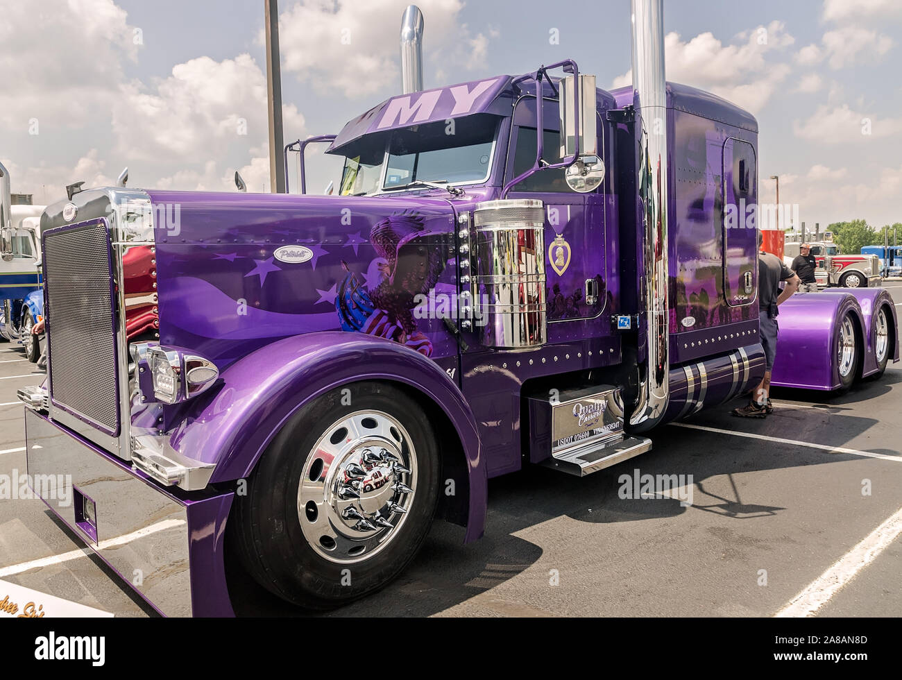A 2006 Peterbilt 379 Flat Top waits to be judged at the 34th annual Shell Rotella SuperRigs truck beauty contest, June 11, 2016, in Joplin, Missouri. Stock Photo