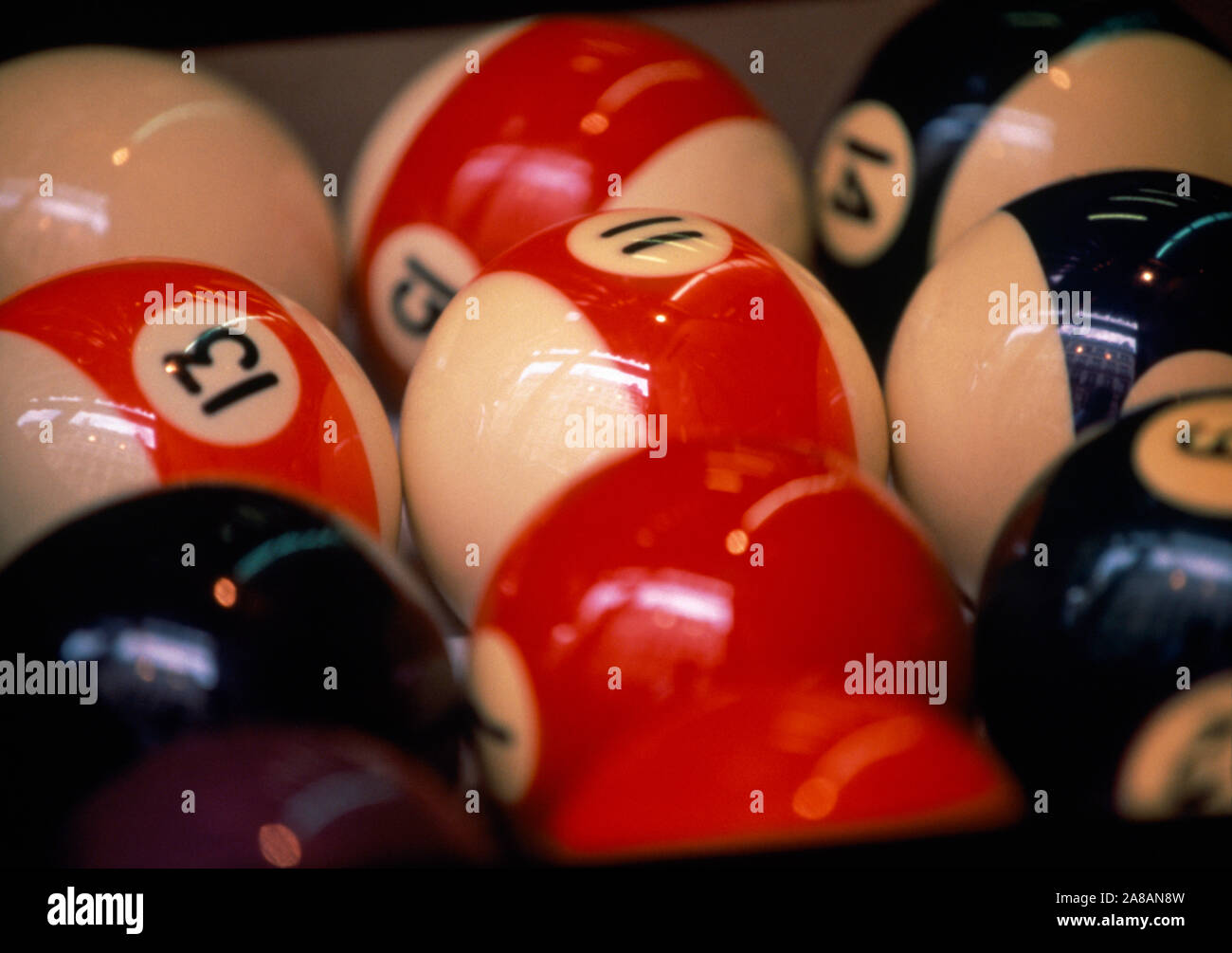 Close-up of group of pool balls, Paris, France Stock Photo