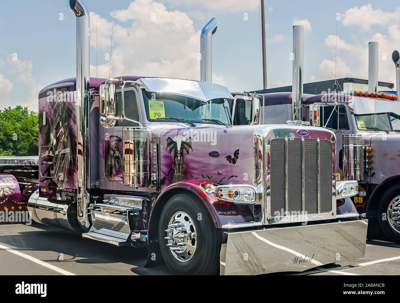 A 2015 Peterbilt 379 waits to be judged at the 34th annual Shell Rotella SuperRigs truck beauty contest, June 11, 2016, in Joplin, Missouri. Stock Photo