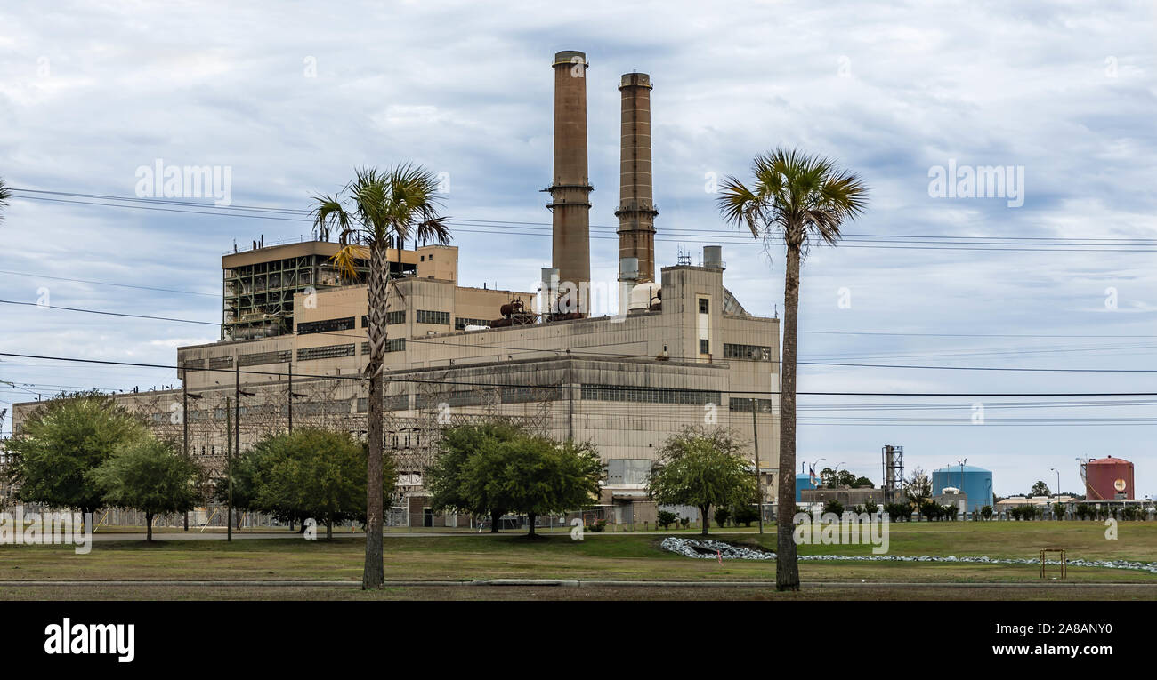 Jack Watson Electric Generating Plant is a coal-fired power station owned and operated by Southern Company near Gulfport, Mississippi. Stock Photo