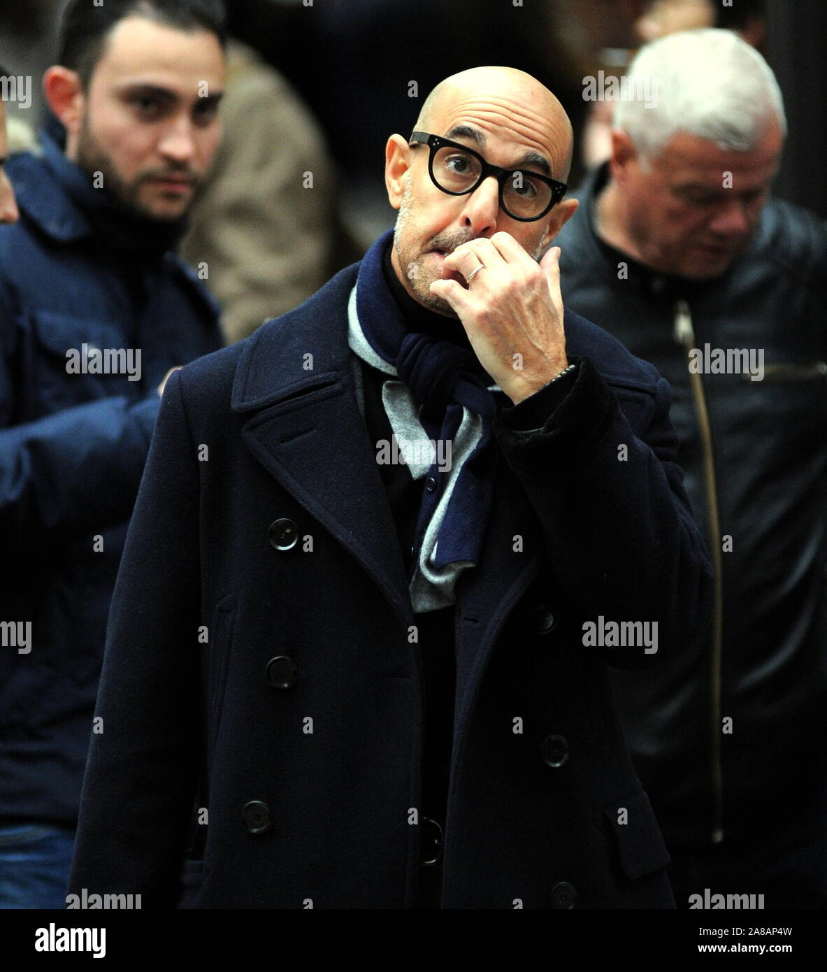 EXCLUSIVE SPECIAL FEE * Milan, Italy. 7th Nov 2019. Stanley Tucci makes a  documentary film for CNN in the center Stanley Tucci, an American actor and  director of Italian descent, winner