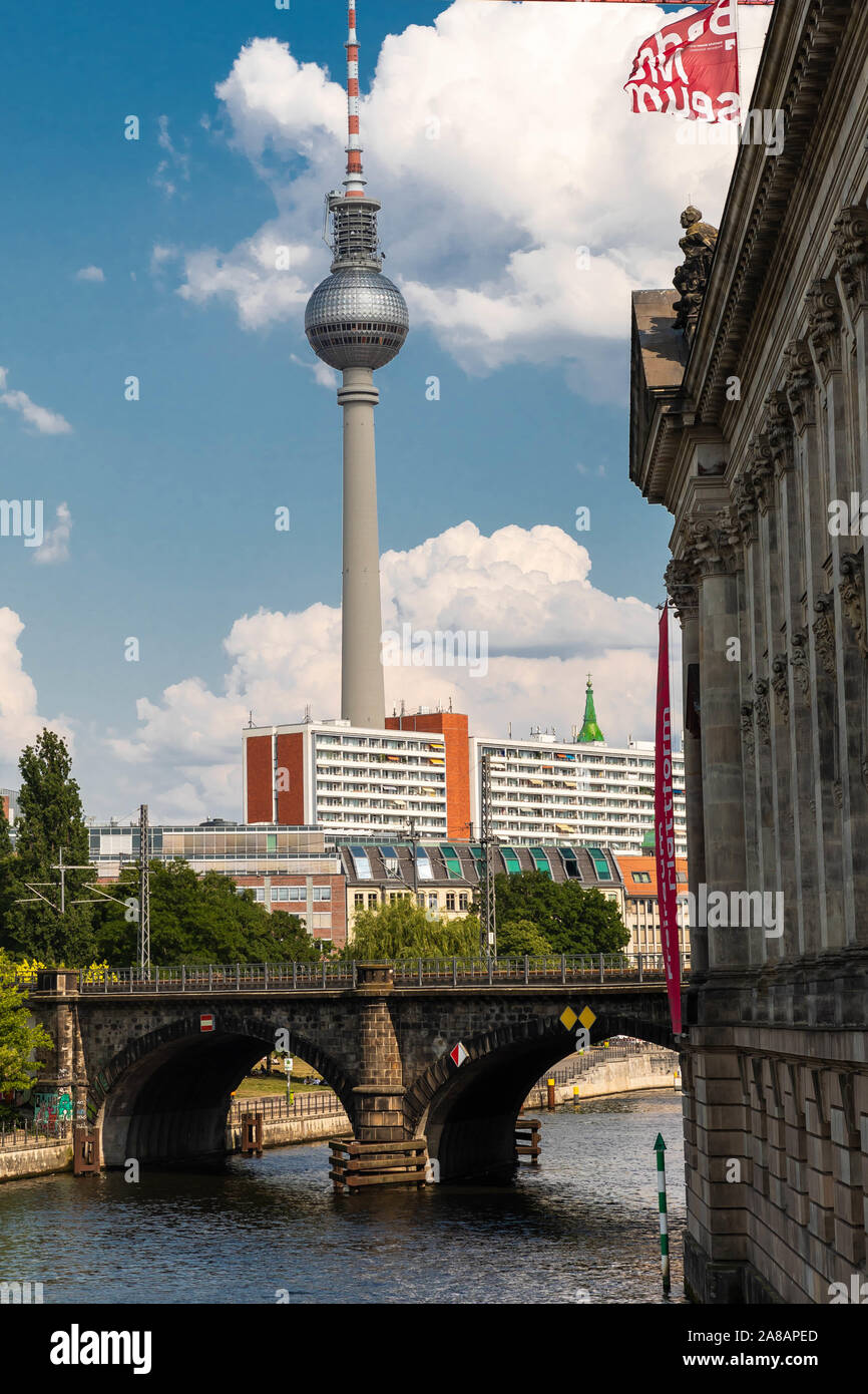 Television Tower is a tower in central Berlin, Germany. Situated in Marien quarter (Marienviertel), close to Alexanderplatz. Stock Photo
