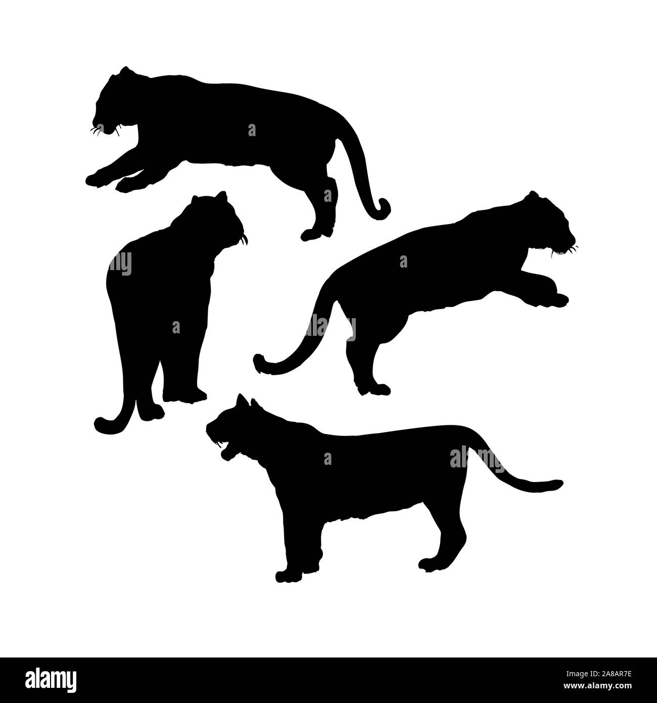 Wild Tiger Silhouettes Isolated Vector Set. Safari Animals Clipart for Print or Laser Cutting Design Stock Vector