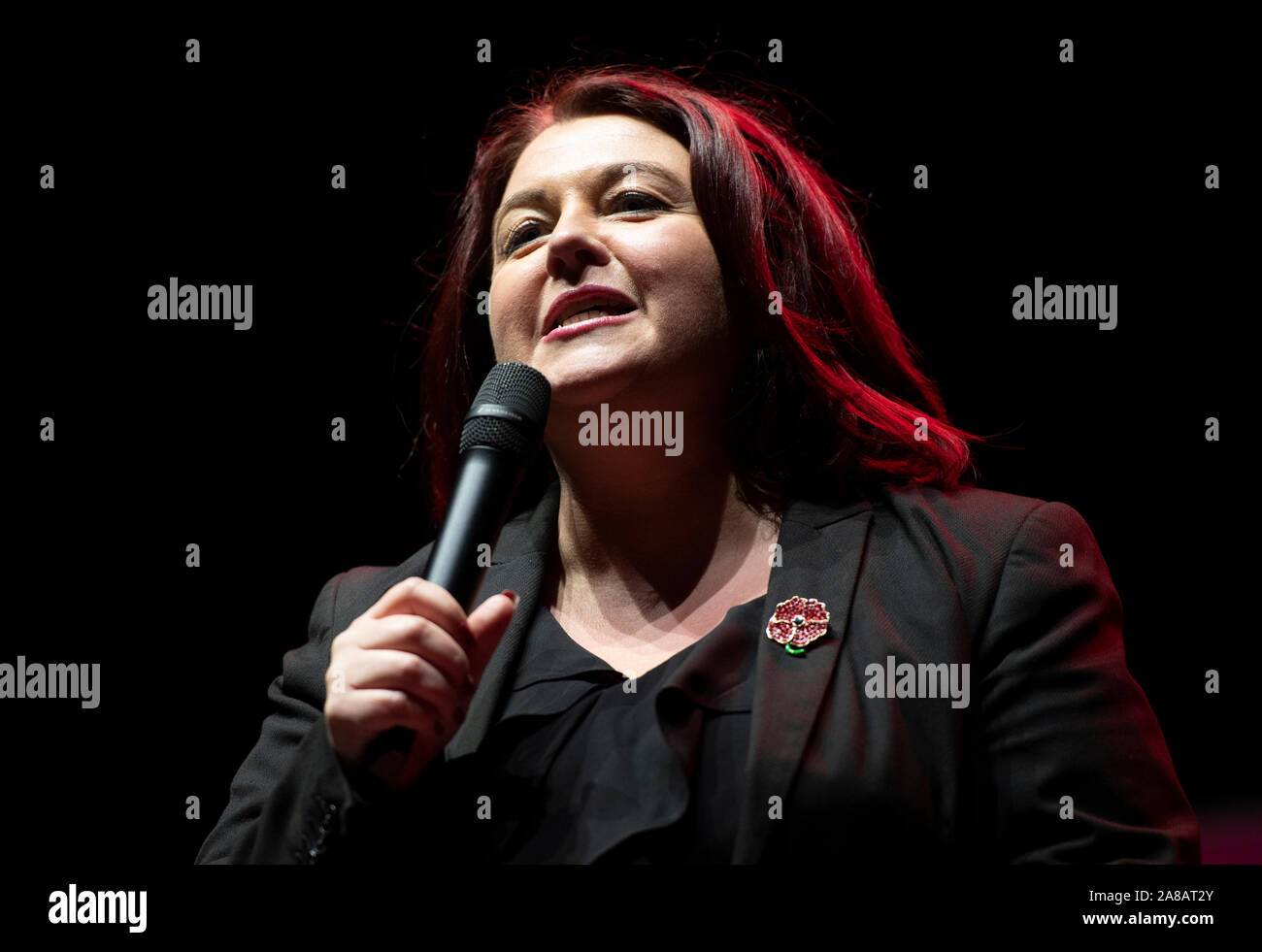 Manchester, UK. 7th November 2019. Paula Barker, Parliamentary Candidate for Liverpool Wavertree, speaks at the Labour General Election Rally held at the O2 Apollo in Ardwick, Manchester. © Russell Hart/Alamy Live News. Stock Photo