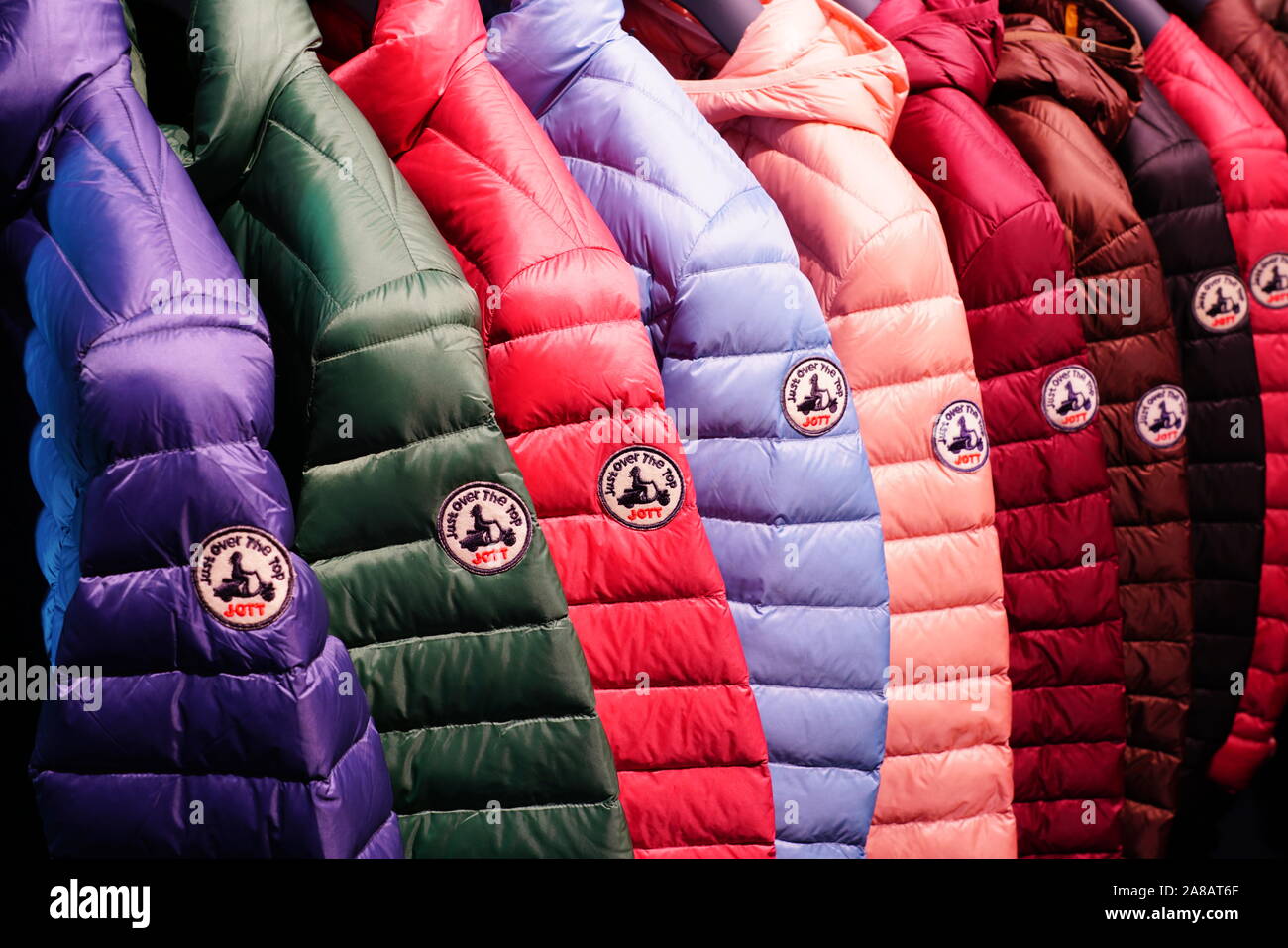 PARIS, FRANCE -22 JUL 2019- View of colorful down jackets in a Just Over  the Top (JOTT) clothing store Stock Photo - Alamy