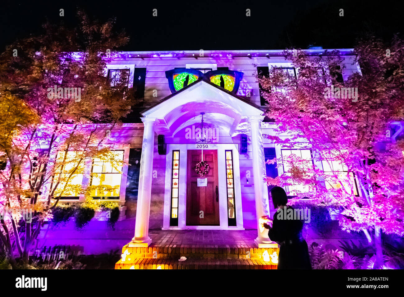 Oct 31, 2019 Palo Alto / CA / USA - Halloween in one of the Silicon Valley's upscale neighborhoods; Stock Photo