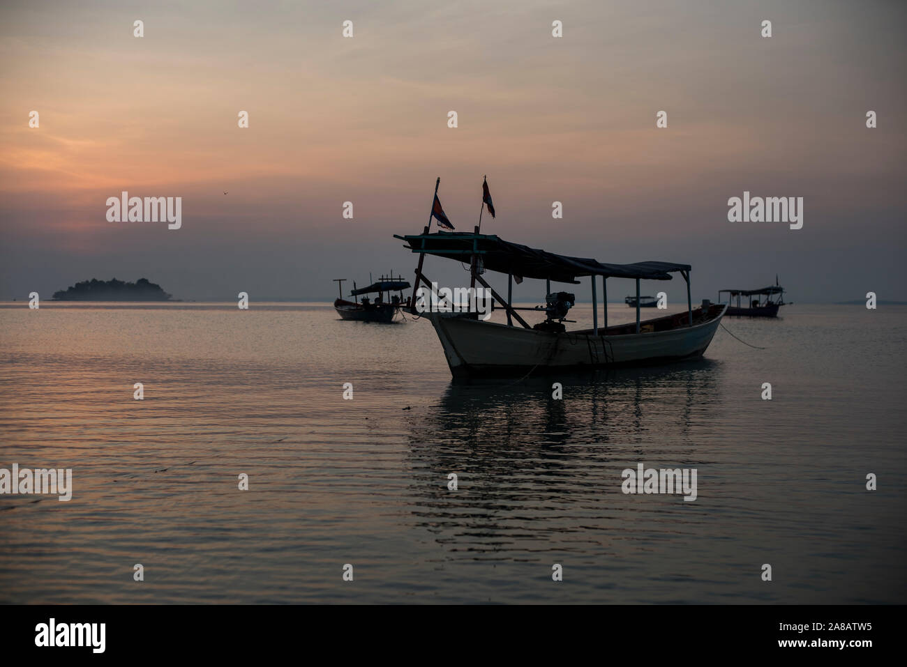 Koh Rong Fish Both Fishing boats moored at the Tui beach in Koh Rong Island, Cambodia ...