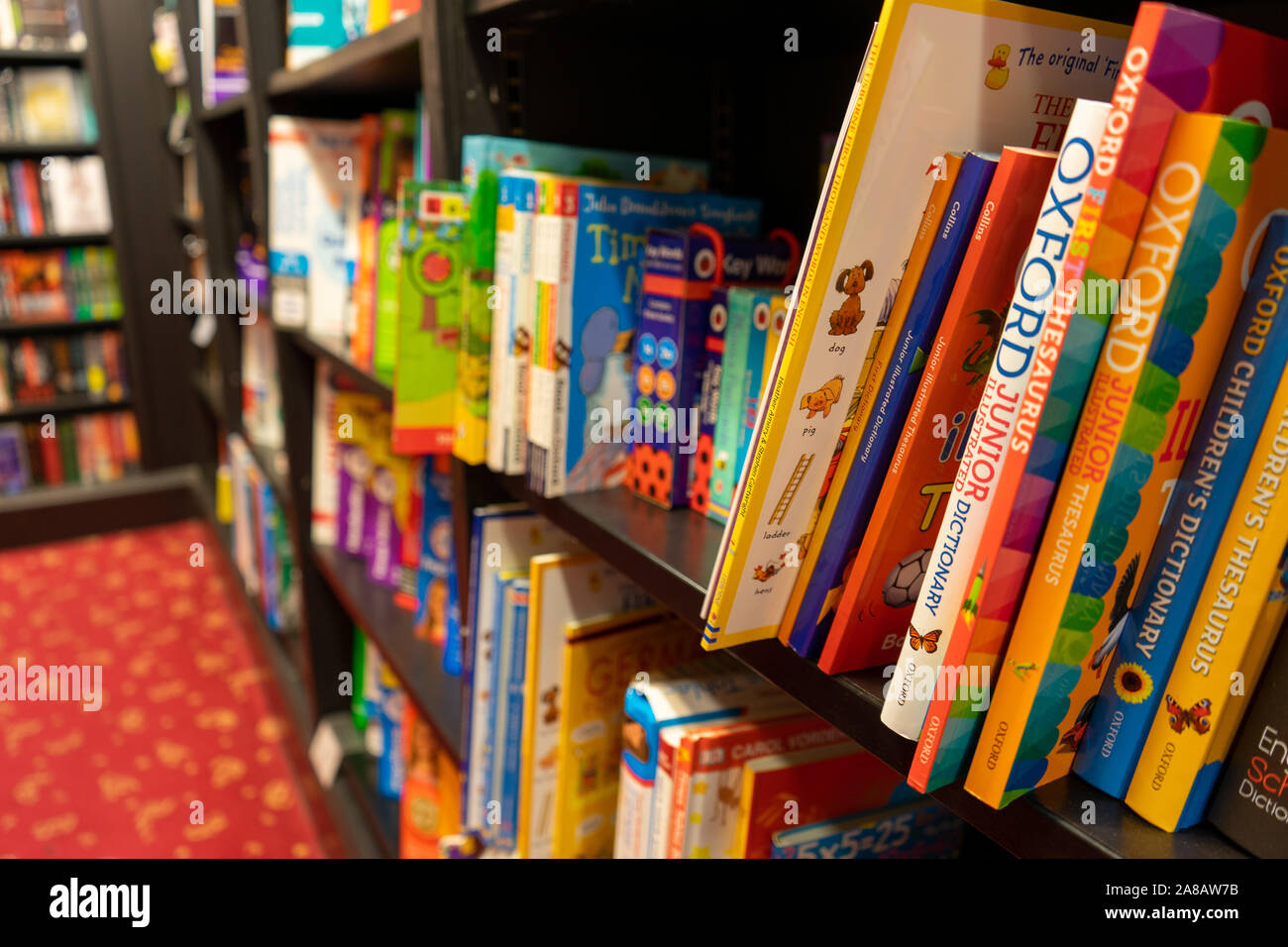 Children's Books for sale on shelves in a Waterstones book store or