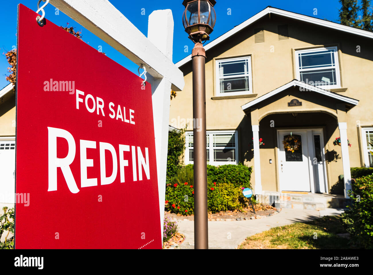 Nov 1, 2019 Santa Clara / CA / USA Redfin sign posted in front of a