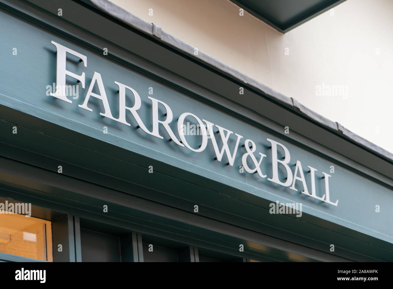 The sign above a Farrow and Ball paint shop Stock Photo
