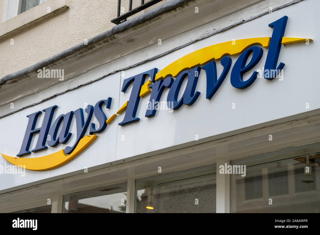 The sign above a Hays travel shop or store Stock Photo