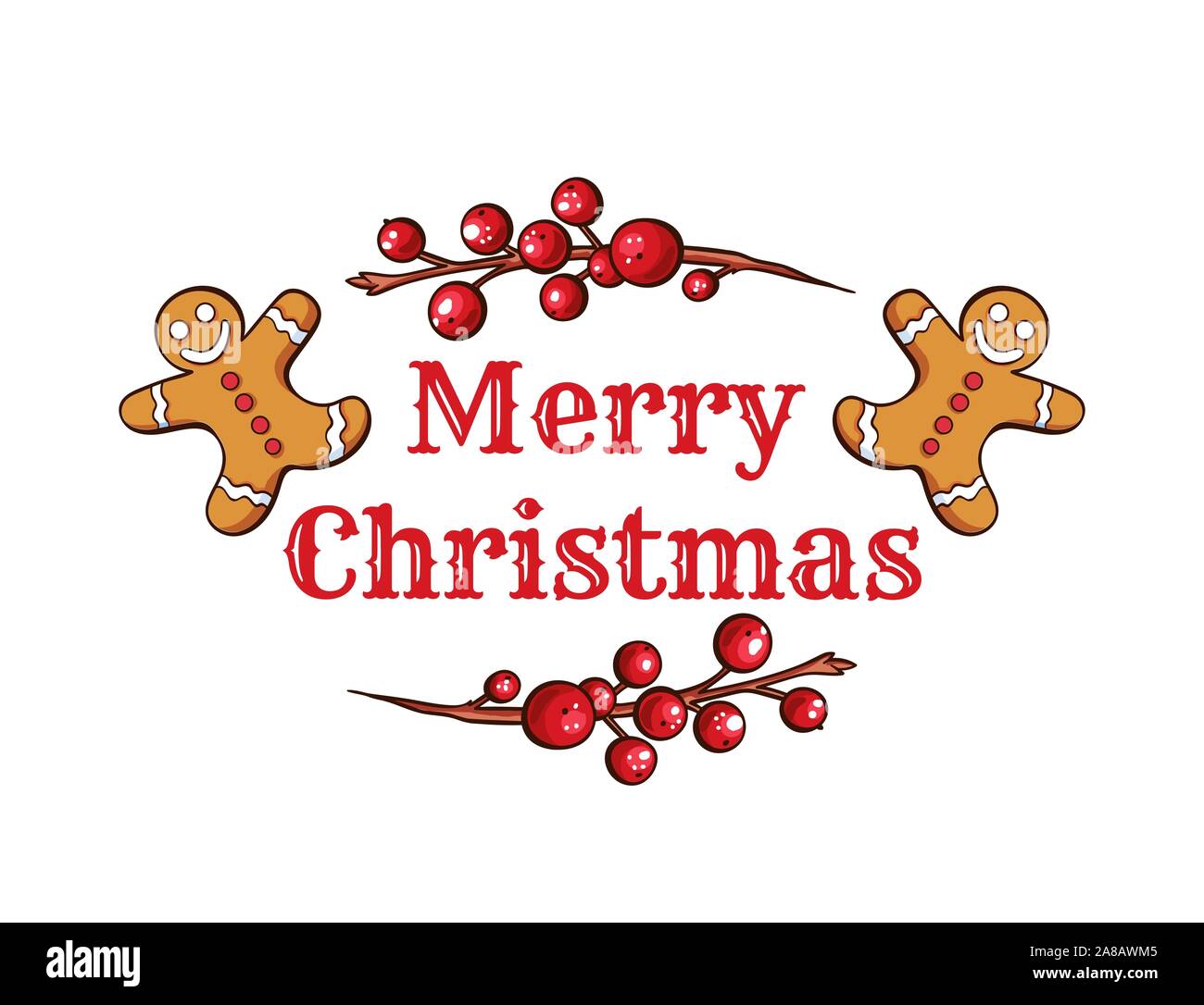 Merry Christmas cartoon vector banner template. Cute Santa red hat with candy sticks and 