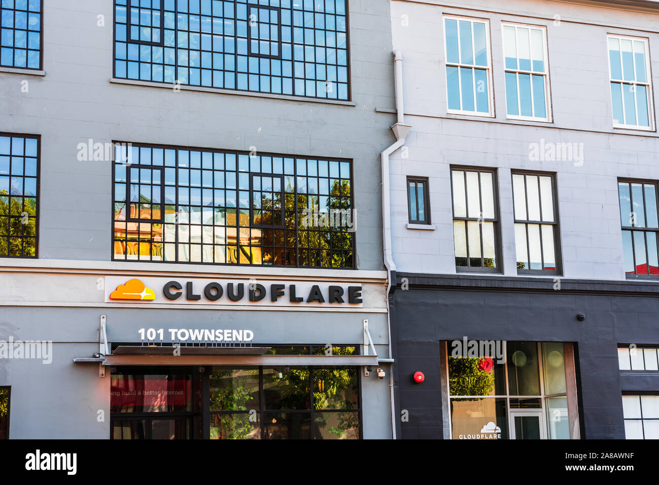 Nov 2, 2019 San Francisco / CA / USA -  Exterior view of Cloudflare headquarters; Cloudflare, Inc. is an Ameircan web infrastructure and website secur Stock Photo
