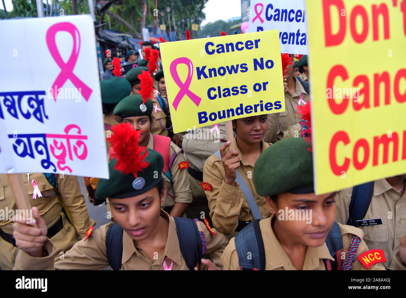 NCC (National Cadets Corps) cadres holding placards during the rally ...