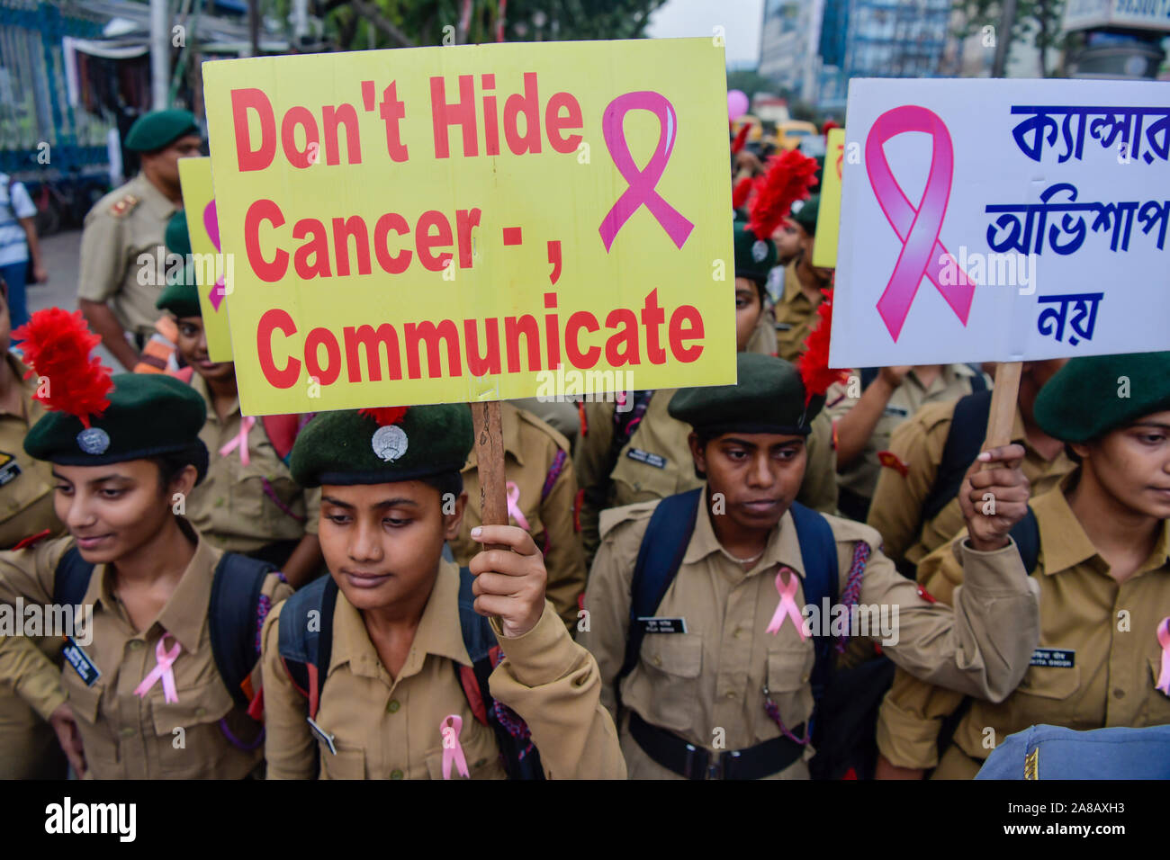 NCC (National Cadets Corps) cadres holding placards during the rally ...