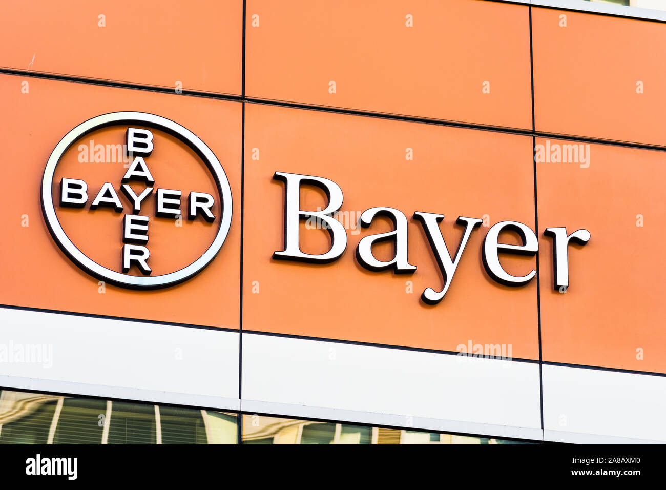 Nov 2, 2019 San Francisco / CA / USA - Bayer offices located in Mission Bay District; Bayer AG is a German multinational pharmaceutical and life scien Stock Photo