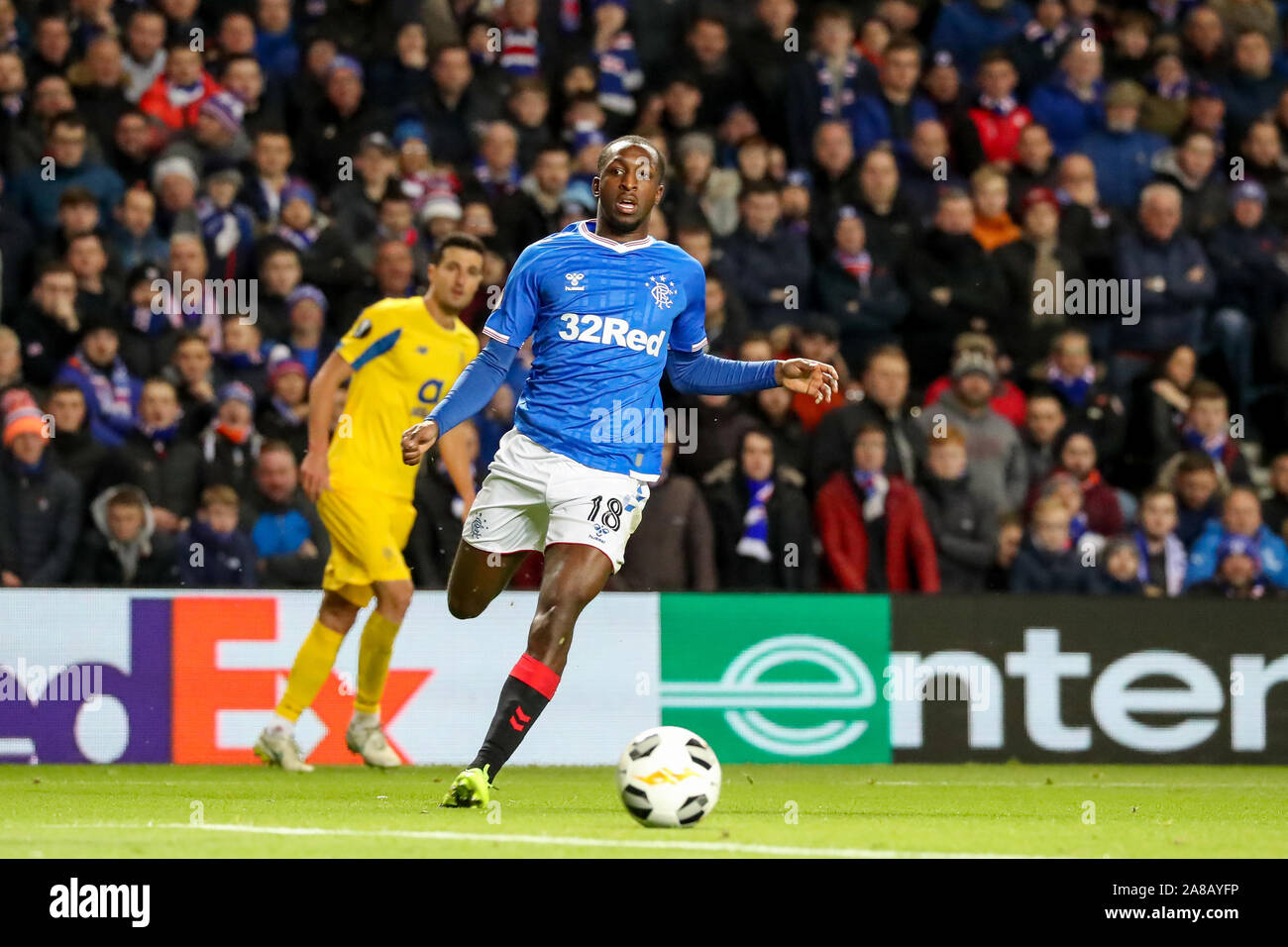 Glasgow, UK. 07th Nov, 2019. Glasgow Rangers played their fourth UEFA Europa League Group G fixture at their home ground, Ibrox Stadium, Glasgow against FC Porto from Portugal. This was the return match against Porto when the score was a draw at 1 -1 at Estádio do Dragão and this was an important game for both teams. Rangers won 2 -0. Credit: Findlay/Alamy Live News Stock Photo
