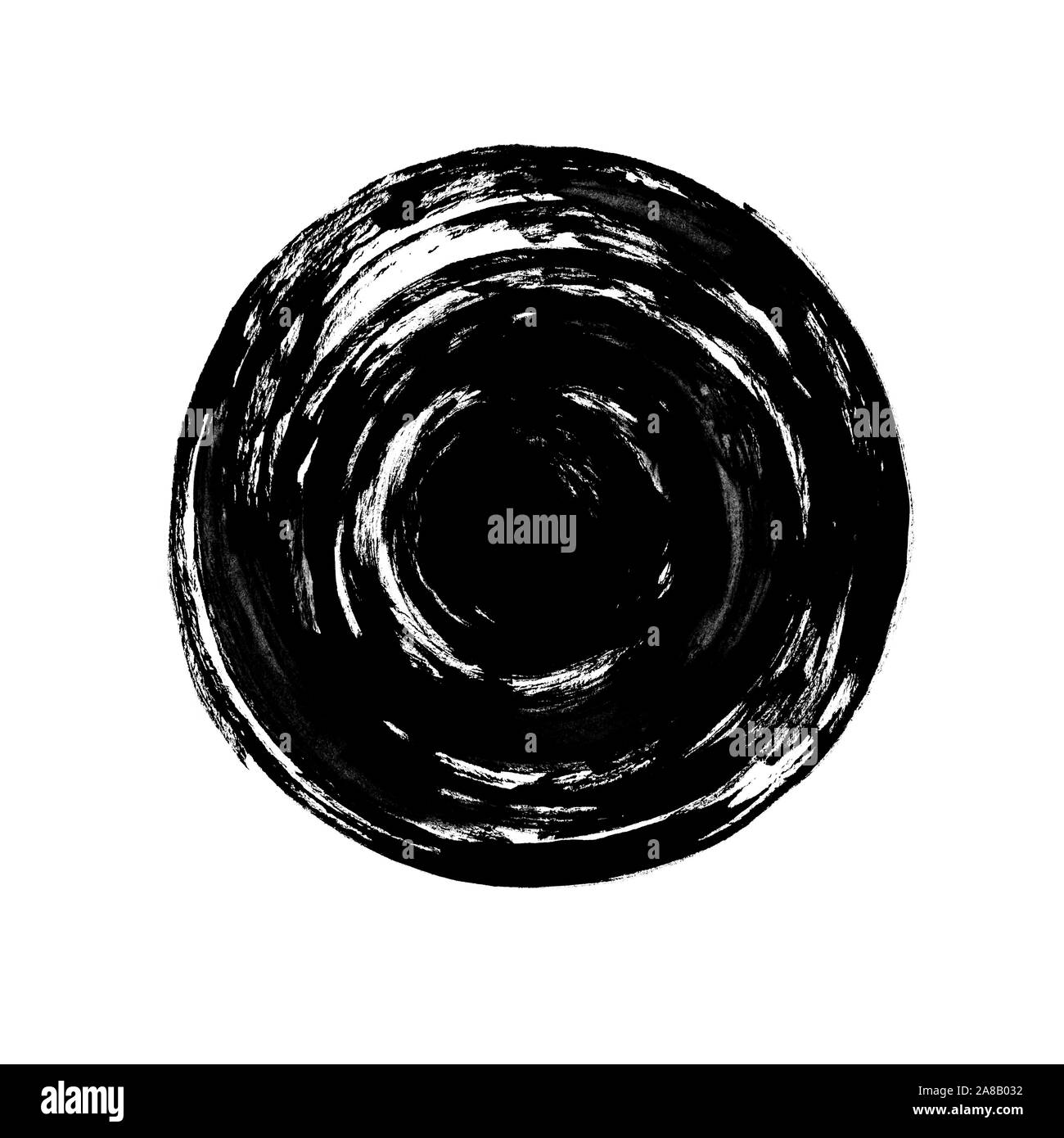 Black brushstroke circle illustration. Paint sample, swatch isolated on