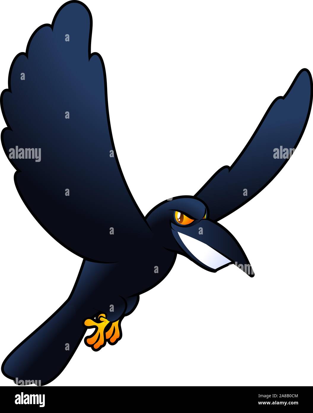 Smiling evil Spooky horror flying carrion raven Crow bird vector illustration cartoon. Stock Vector