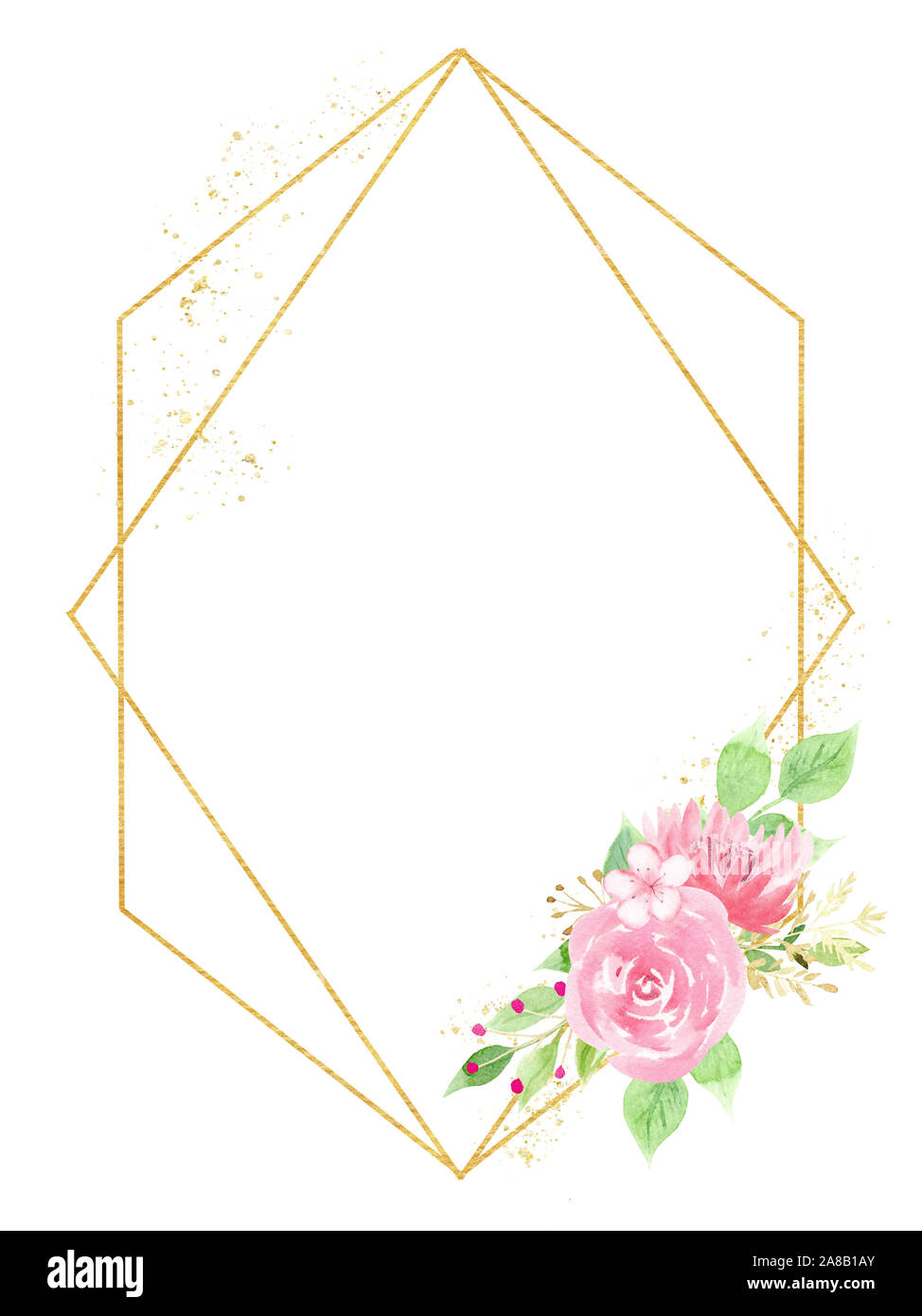 Watercolor hand drawn raster frame with beautiful flowers. Pink ...
