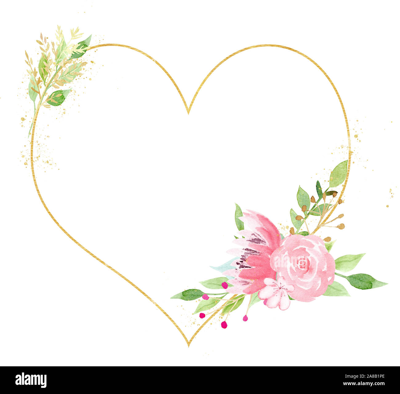 Watercolor Botanical Heart Frame Clipart Graphic by