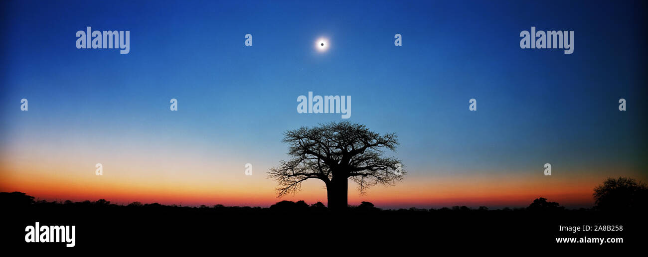 Low angle view of a solar eclipse, Zimbabwe Stock Photo