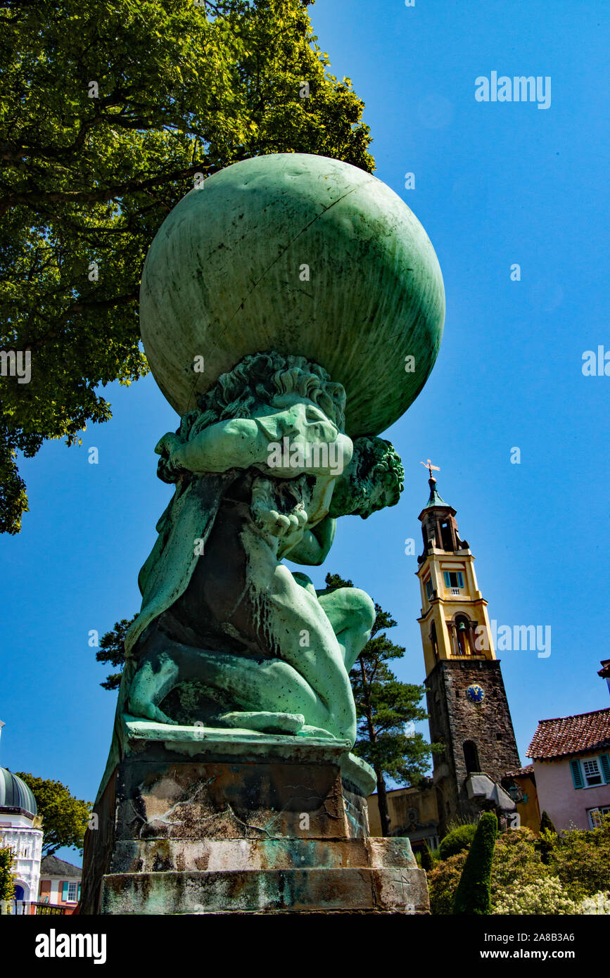 Sculpture by Jonah Jones at Portmeirion village, Wales. UK Stock Photo