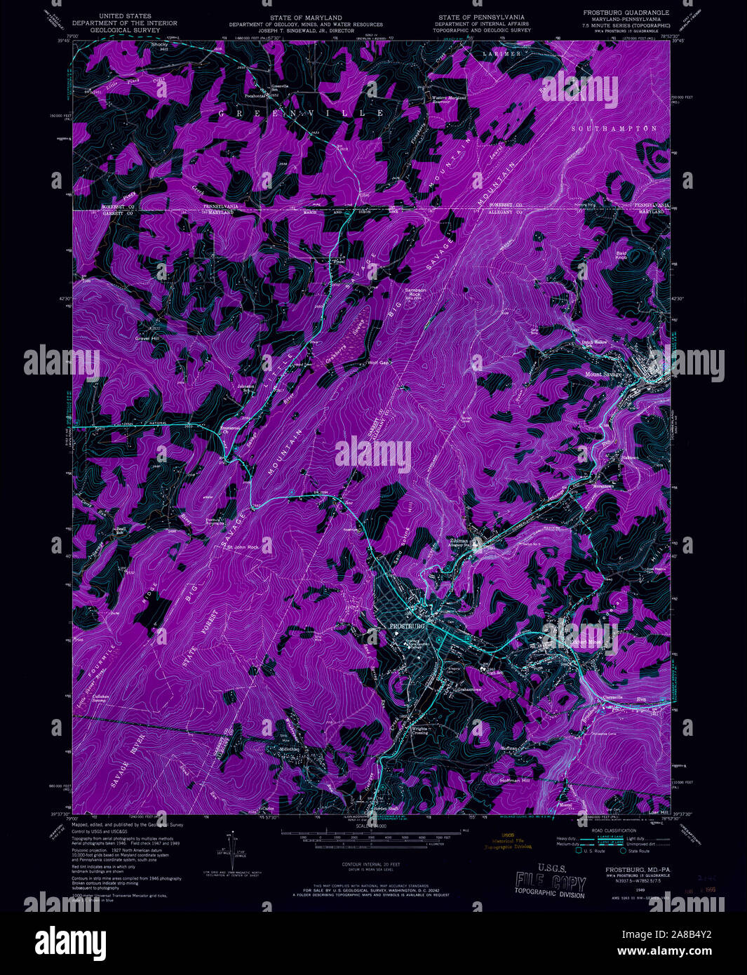 USGS TOPO Map Maryland MD Frostburg 256339 1949 24000 Inverted Stock Photo Alamy