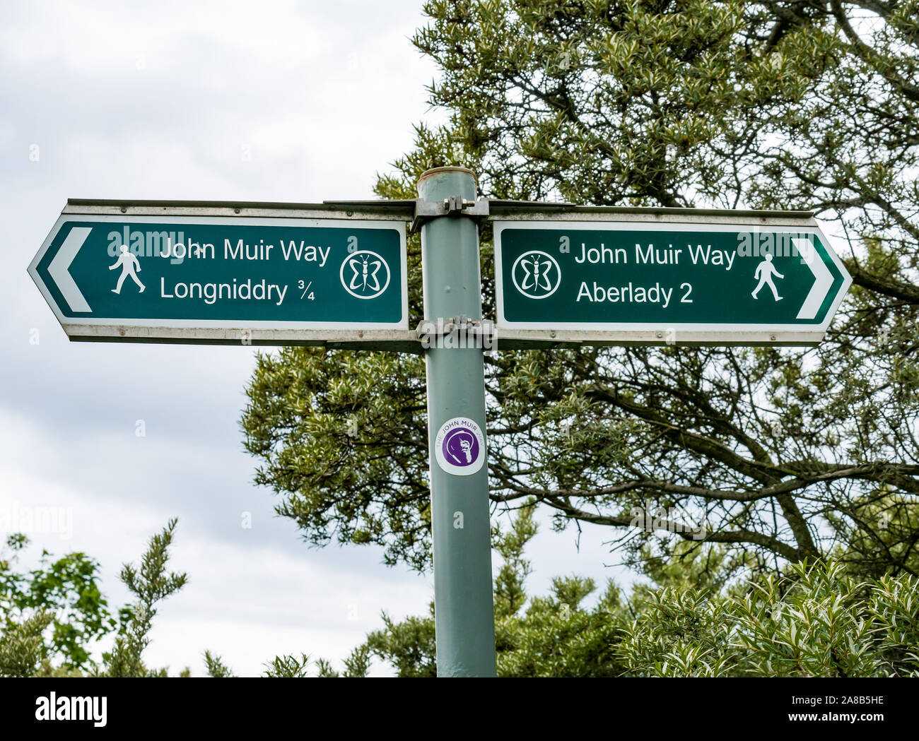 John Muir Way footpath sign to Longniddry & Aberlady, East Lothian, Scotland, UK Stock Photo